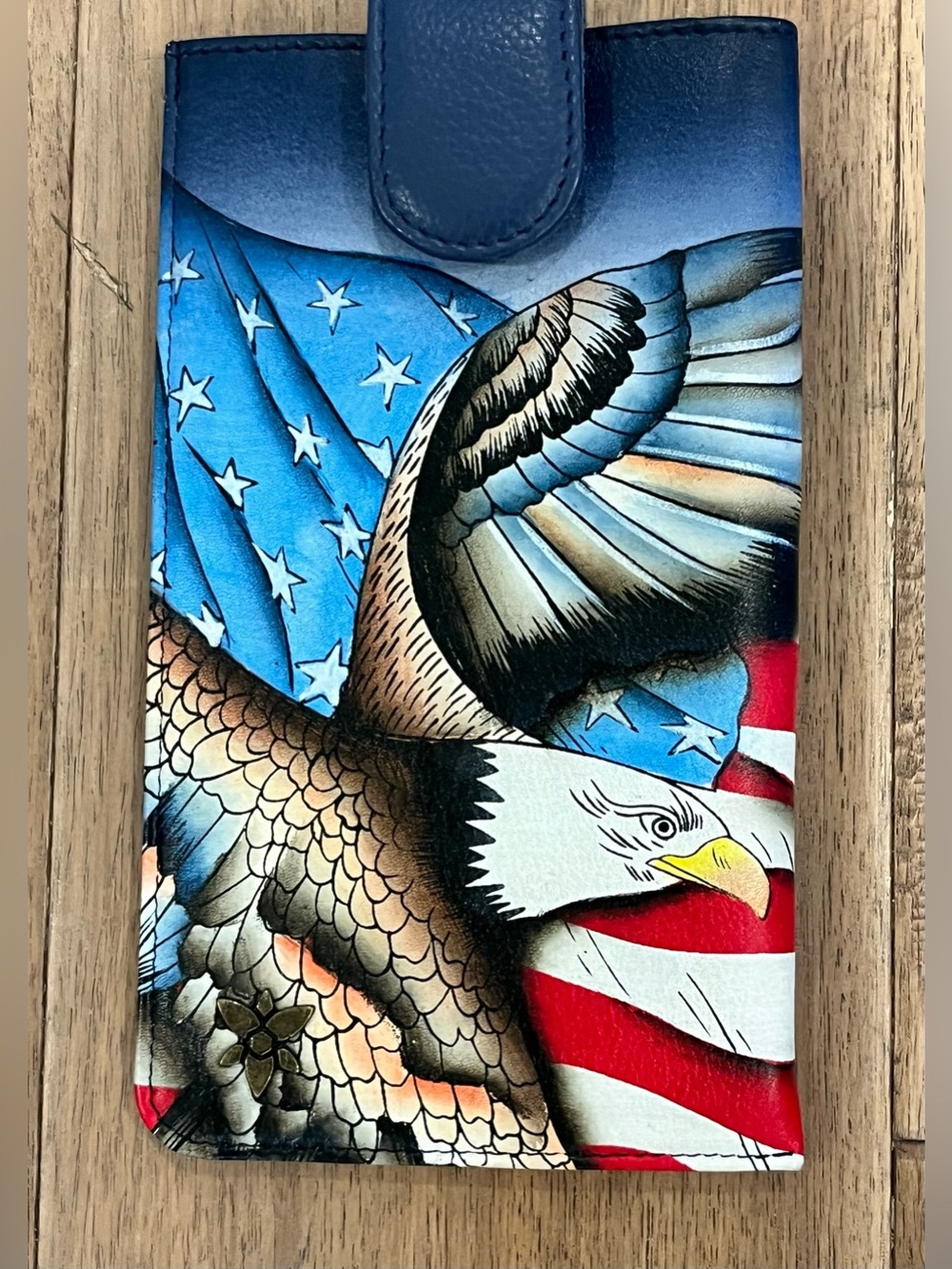 Anuschka Blue Red White Eagle Men's Phone Wallet